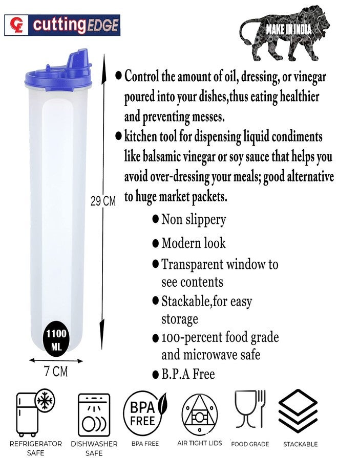 Cutting EDGE Plastic Oil Air-Tight & Leak-Resistant Round Modular Container - for Vinegar, Oils, Water - Easy Flow, BPA-Free, Refrigerator Safe (1100ML, Blue) - Image 2